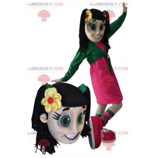 Mascot morena adolescente con ojos verdes - Redbrokoly.com