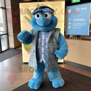 Blue Turtle mascot costume character dressed with a Parka and Pocket squares