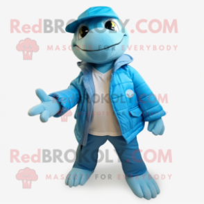 Blue Turtle mascot costume character dressed with a Parka and Pocket squares