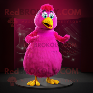 Magenta Canary mascot costume character dressed with a Evening Gown and Mittens