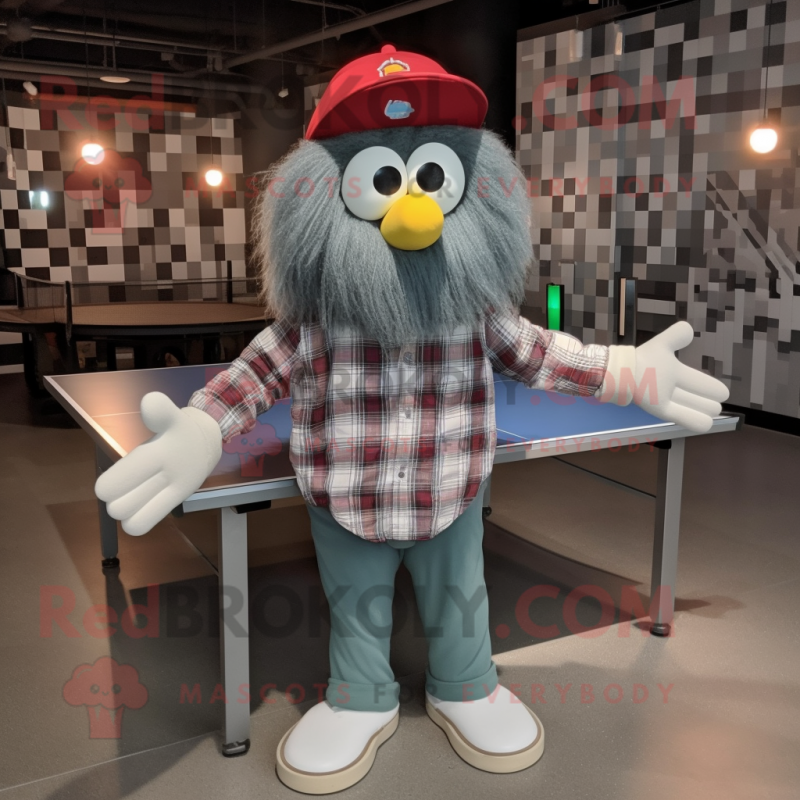 Gray Ping Pong Table mascot costume character dressed with a Flannel Shirt and Hats Gray Ping Pong Table mascot costume character dressed with a Flannel Shirt and Hats