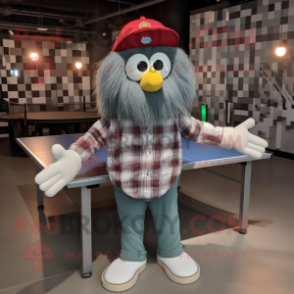 Gray Ping Pong Table mascot costume character dressed with a Flannel Shirt and Hats