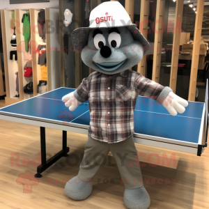 Gray Ping Pong Table mascot costume character dressed with a Flannel Shirt and Hats