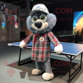 Gray Ping Pong Table mascot costume character dressed with a Flannel Shirt and Hats