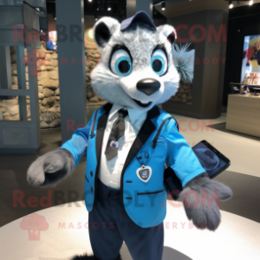 Blue Civet mascot costume character dressed with a Suit Jacket and Wallets