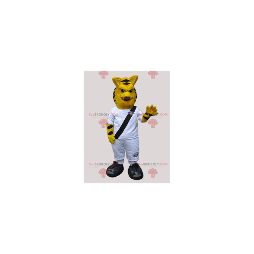 Wild looking tiger mascot dressed in white - Redbrokoly.com