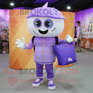 Lavender Ice Cream mascot costume character dressed with a Sweatshirt and Tote bags