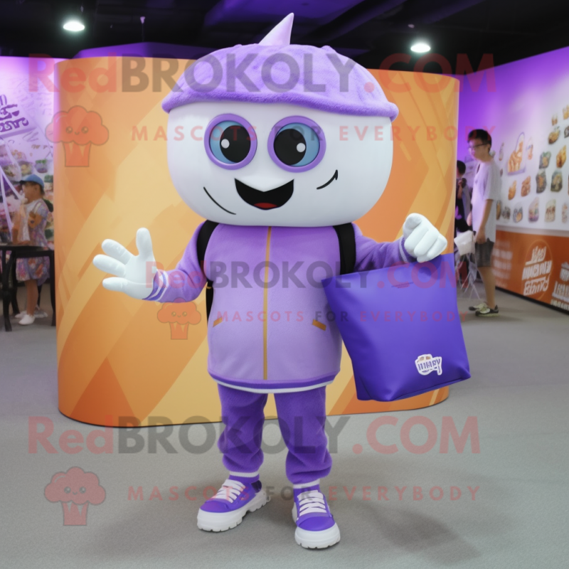 Lavender Ice Cream mascot costume character dressed with a Sweatshirt and Tote bags Lavender Ice Cream mascot costume character dressed with a Sweatshirt and Tote bags