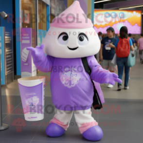 Lavender Ice Cream mascot costume character dressed with a Sweatshirt and Tote bags