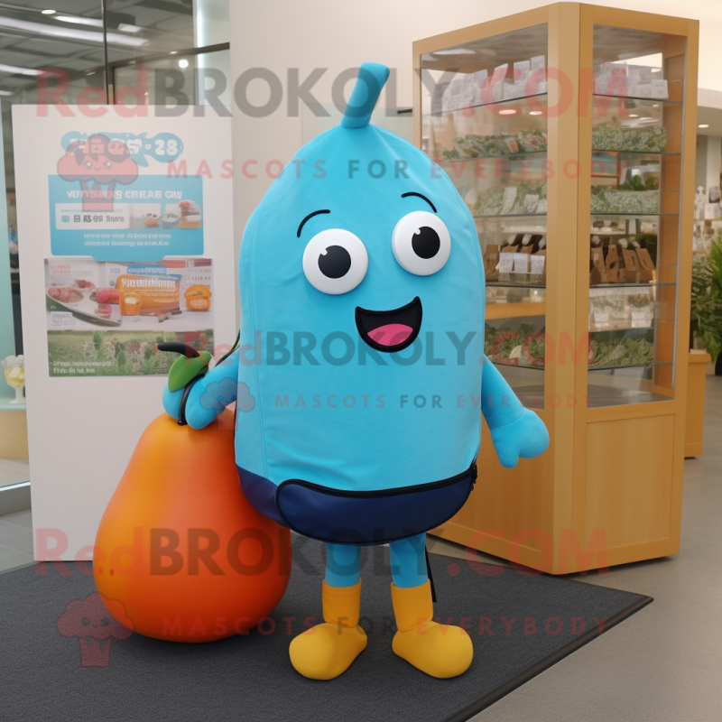 Cyan Apricot mascot costume character dressed with a Dress Pants and Tote bags