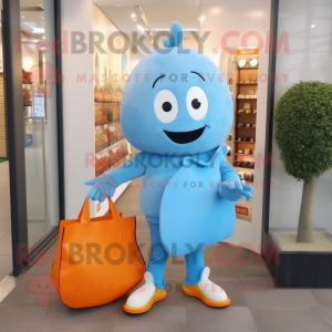 Cyan Apricot mascot costume character dressed with a Dress Pants and Tote bags