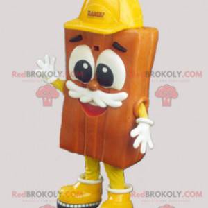 Mascote de tijolo marrom com capacete amarelo - Redbrokoly.com