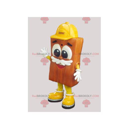 Mascote de tijolo marrom com capacete amarelo - Redbrokoly.com