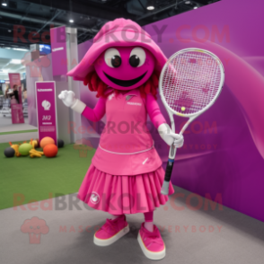 Magenta Tennis Racket mascot costume character dressed with a Wrap Dress and Hats