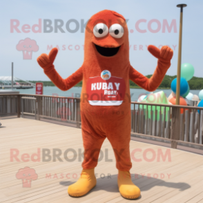 Rust Jambalaya mascot costume character dressed with a Rash Guard and Suspenders