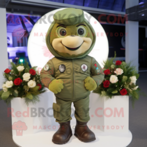 Olive Wedding Cake mascot costume character dressed with a Bomber Jacket and Headbands
