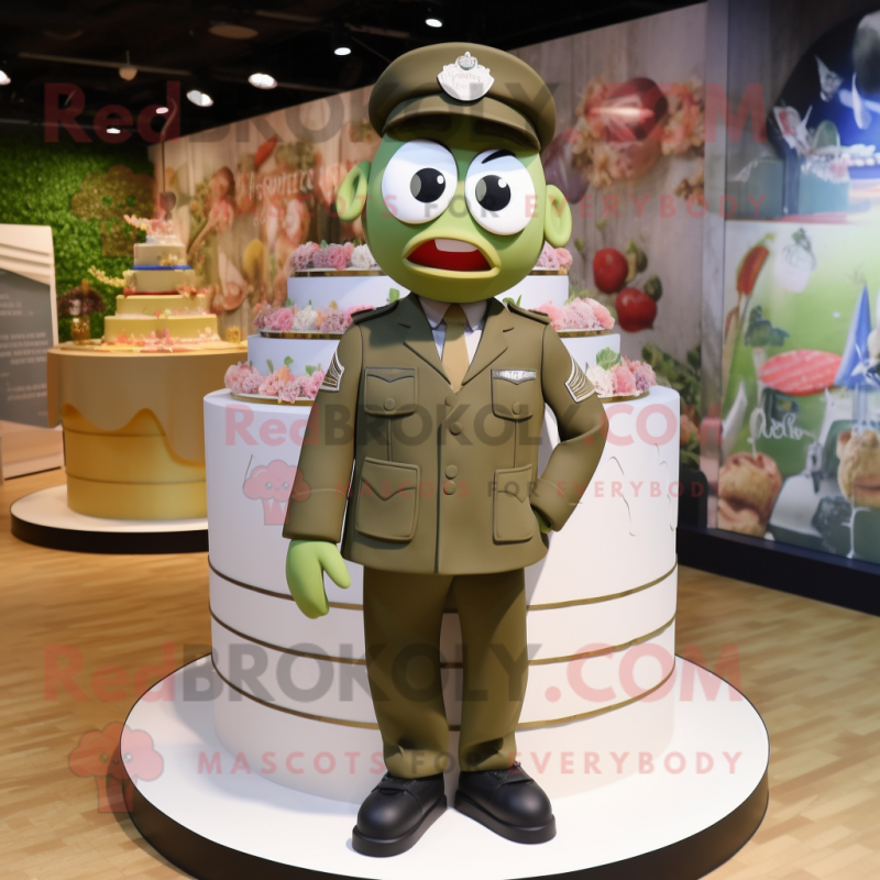 Olive Wedding Cake mascot costume character dressed with a Bomber Jacket and Headbands