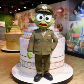 Olive Wedding Cake mascot costume character dressed with a Bomber Jacket and Headbands