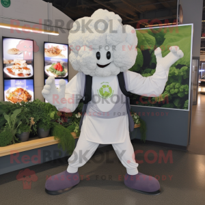 Gray Cauliflower mascot costume character dressed with a Long Sleeve Tee and Cummerbunds