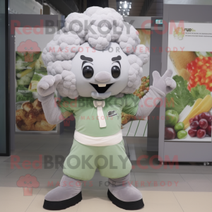 Gray Cauliflower mascot costume character dressed with a Long Sleeve Tee and Cummerbunds