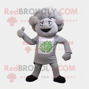 Gray Cauliflower mascot costume character dressed with a Long Sleeve Tee and Cummerbunds