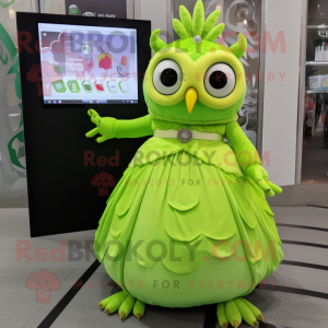 Lime Green Owl maskot drakt...