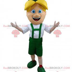 Blond boy mascot in green Tyrolean outfit - Redbrokoly.com