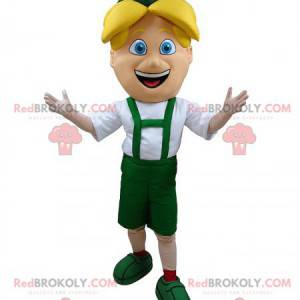 Mascotte blonde jongen in groene Tiroler outfit - Redbrokoly.com