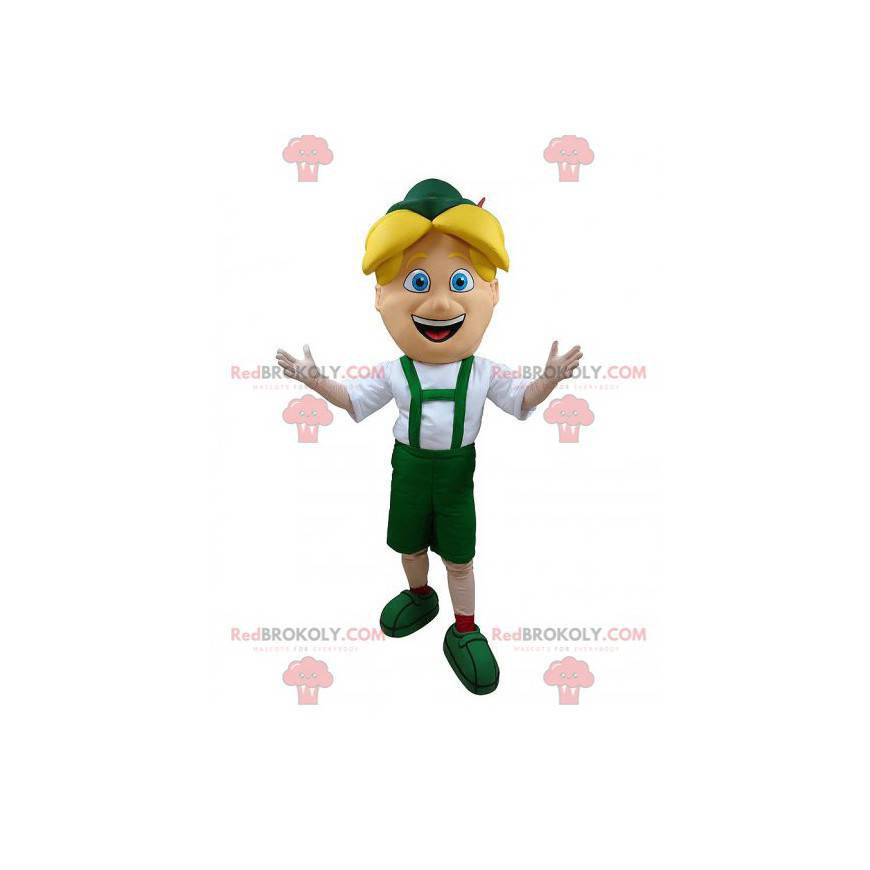 Mascotte blonde jongen in groene Tiroler outfit - Redbrokoly.com