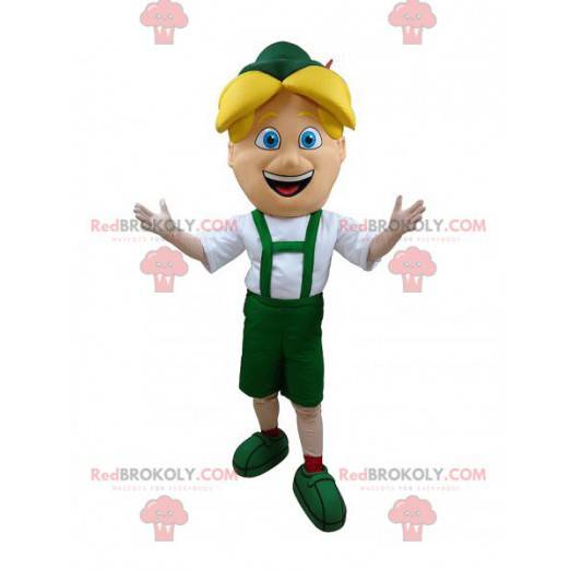 Mascotte blonde jongen in groene Tiroler outfit - Redbrokoly.com