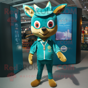 Teal Deer mascot costume character dressed with a Romper and Lapel pins