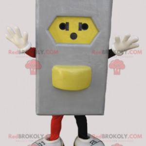 Gray and yellow electrical outlet mascot - Redbrokoly.com