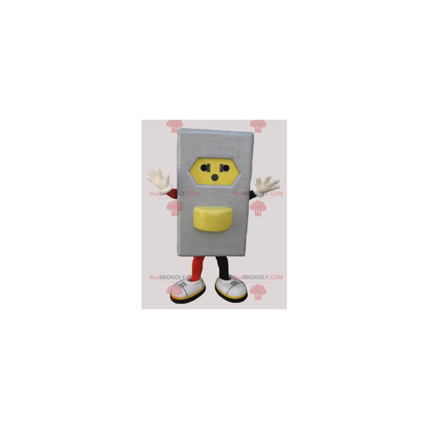 Gray and yellow electrical outlet mascot - Redbrokoly.com