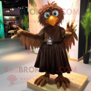 Brown Harpy mascot costume character dressed with a Maxi Skirt and Shoe clips