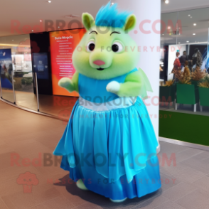 Cyan Guinea Pig mascot costume character dressed with a Evening Gown and Headbands