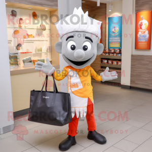 Gray Tikka Masala mascot costume character dressed with a Capri Pants and Tote bags