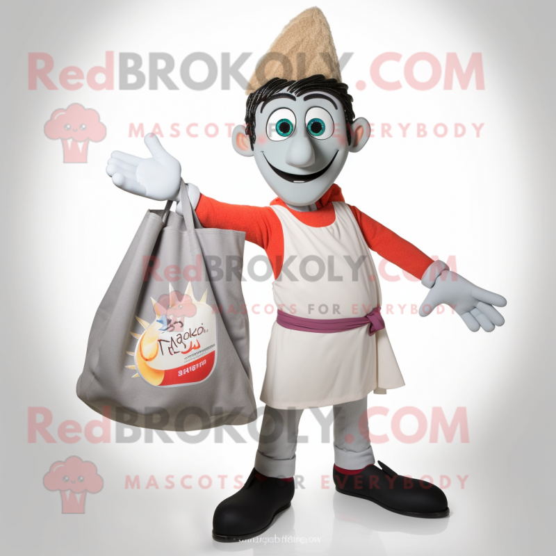 Gray Tikka Masala mascot costume character dressed with a Capri Pants and Tote bags Gray Tikka Masala mascot costume character dressed with a Capri Pants and Tote bags