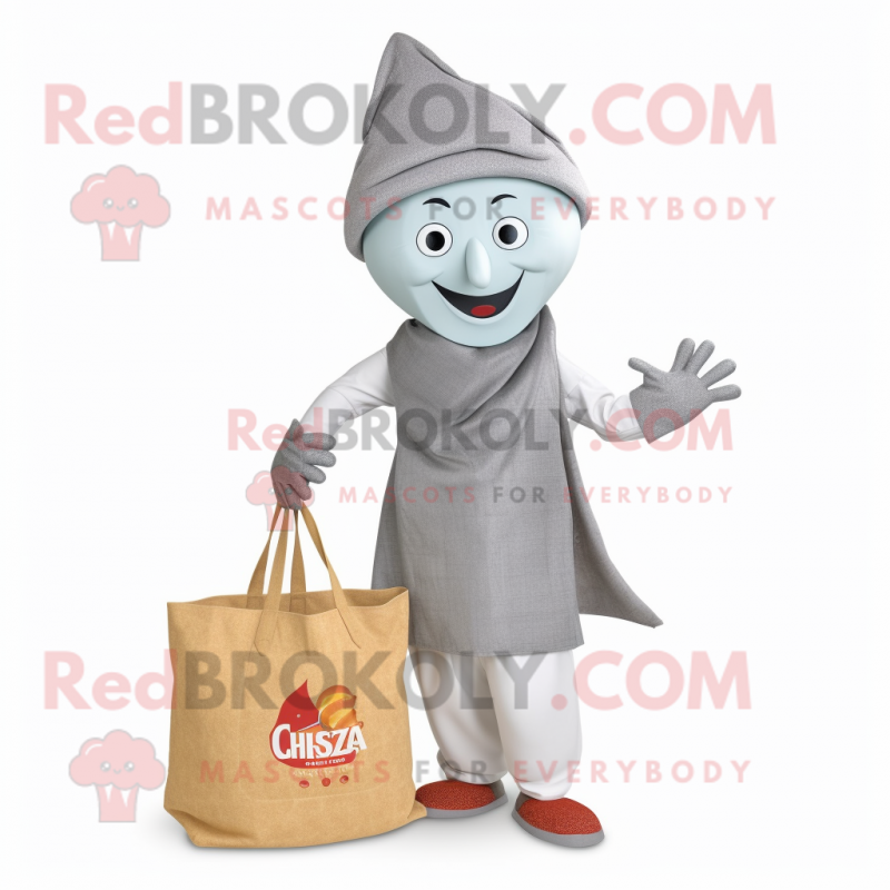 Gray Tikka Masala mascot costume character dressed with a Capri Pants and Tote bags Gray Tikka Masala mascot costume character dressed with a Capri Pants and Tote bags