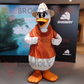 Rust Swans mascot costume character dressed with a Maxi Dress and Caps