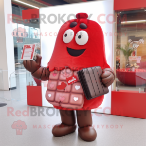 Red Chocolate Bar mascot costume character dressed with a Midi Dress and Briefcases