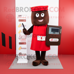 Red Chocolate Bar mascot costume character dressed with a Midi Dress and Briefcases