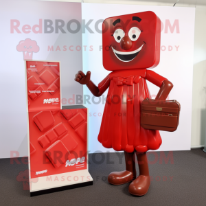 Red Chocolate Bar mascot costume character dressed with a Midi Dress and Briefcases