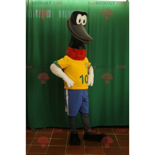 Black bird mascot with a long neck with a large beak -