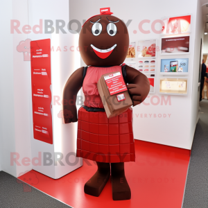 Red Chocolate Bar mascot costume character dressed with a Midi Dress and Briefcases