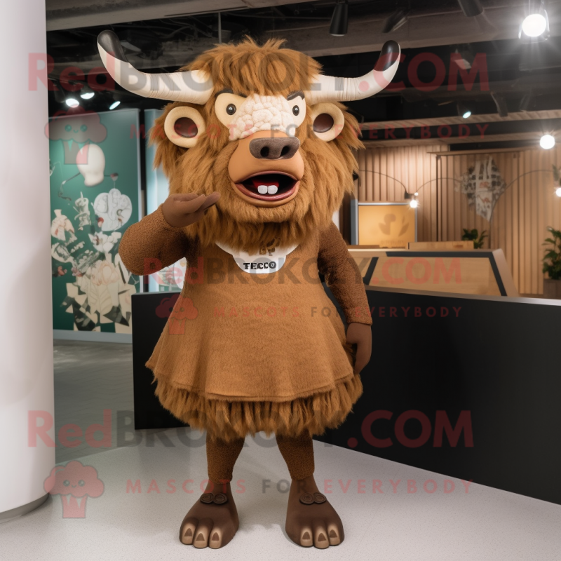 Brown Minotaur mascot costume character dressed with a Midi Dress and Hairpins