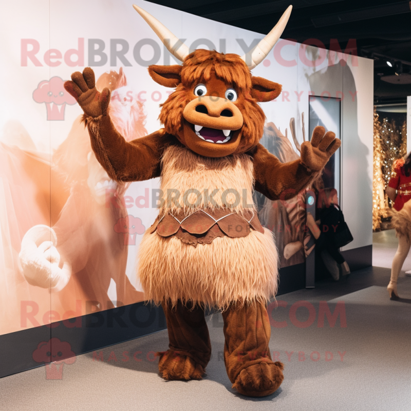 Brown Minotaur mascot costume character dressed with a Midi Dress and Hairpins Brown Minotaur mascot costume character dressed with a Midi Dress and Hairpins