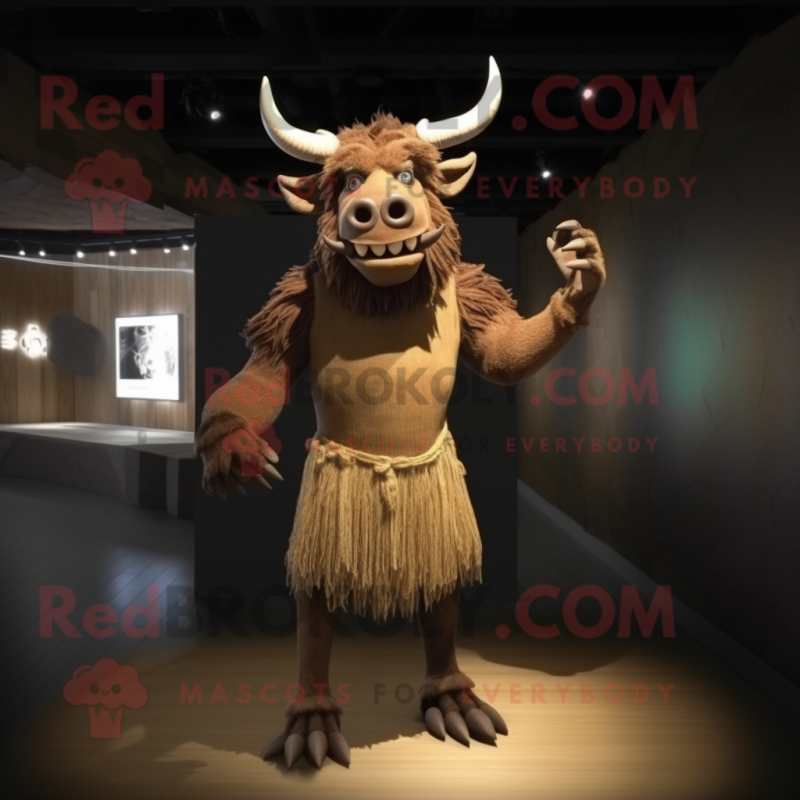 Brown Minotaur mascot costume character dressed with a Midi Dress and Hairpins Brown Minotaur mascot costume character dressed with a Midi Dress and Hairpins