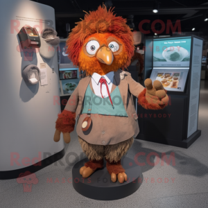 Rust Harpy mascot costume character dressed with a Suit and Coin purses