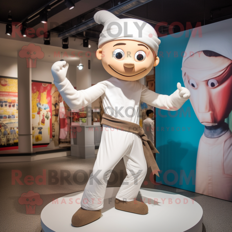 White Acrobat mascot costume character dressed with a Chinos and Headbands White Acrobat mascot costume character dressed with a Chinos and Headbands