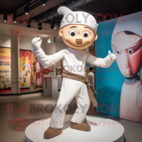 White Acrobat mascot costume character dressed with a Chinos and Headbands